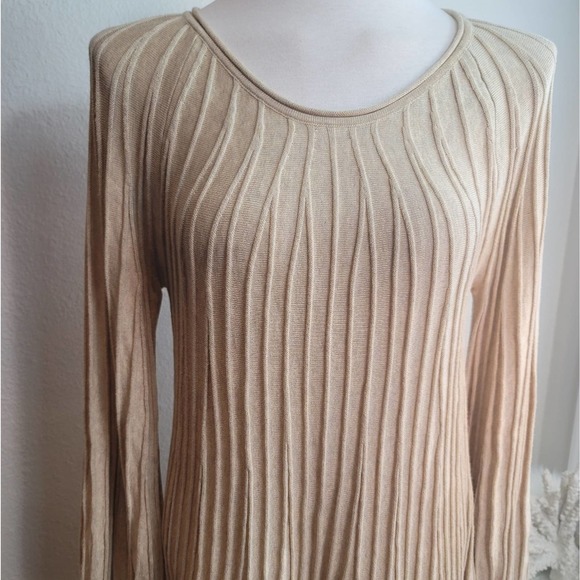 MAX STUDIO A-LINE SWEATERDRESS PLEATED BEIGE TONE LONG SLEEVE WOMEN'S SIZE LARGE - Picture 7 of 12